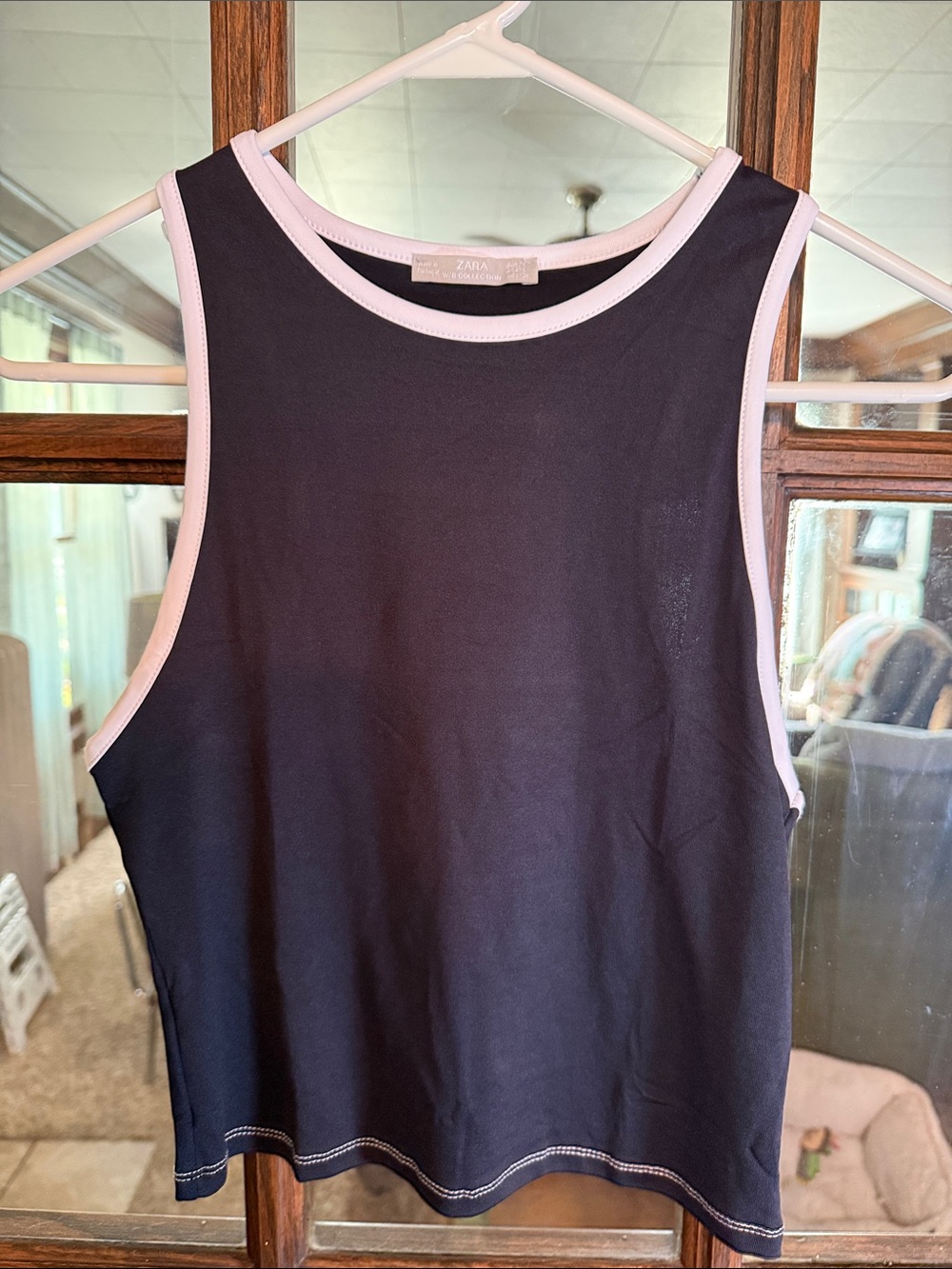 Zara W/B Collection Black Contrast Trim Racerback Tank Top Small High Neck
